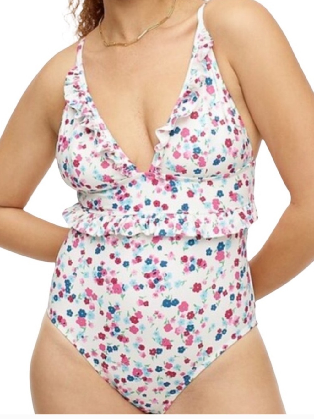 J. Crew Ruffle V-neck One Piece Swimsuit Swim Little Blooms 16 NEW